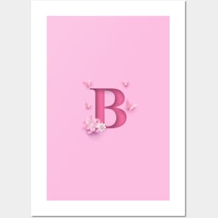 B Letter Personalized, Pink Minimal Cute Design, Birthday Gift, Christmas Gift, Posters and Art